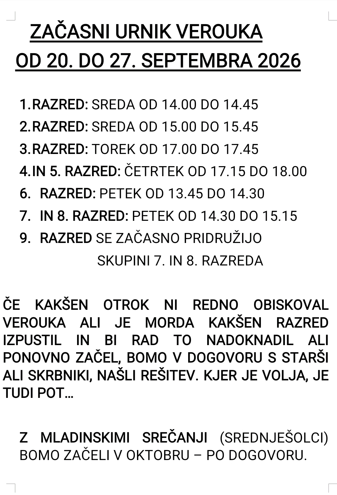 URNIK VEROUKA 13 09 2026